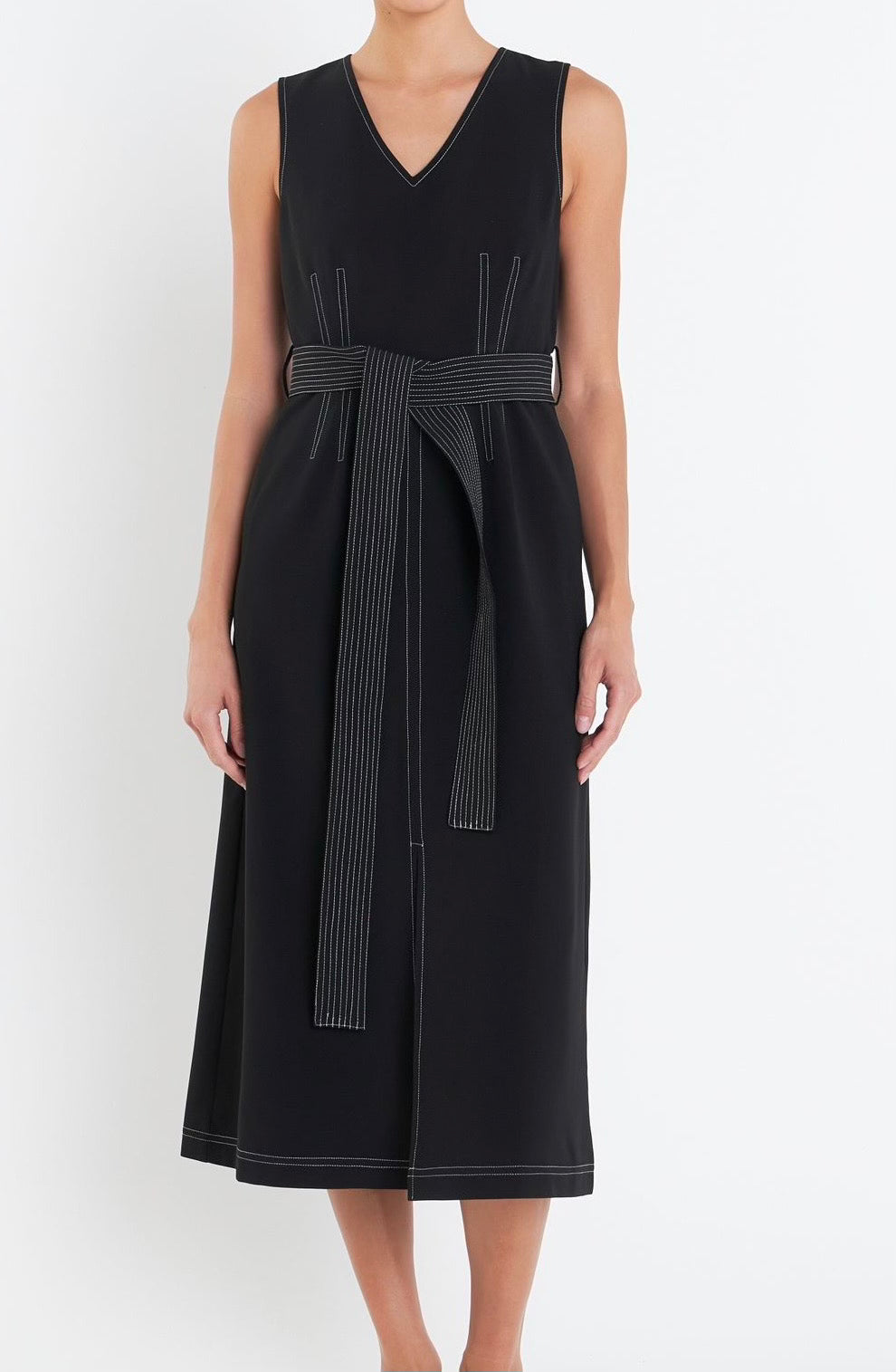 Black Stitch Detail Midi Dress