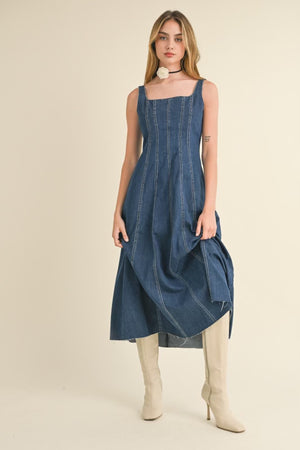 Denim Paneled Long Dress