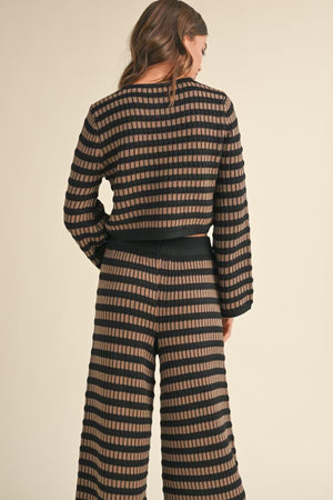 Brown Black Striped Top/Pant Set