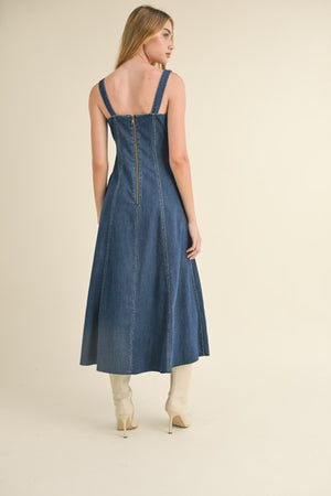 Denim Paneled Long Dress