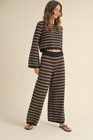 Brown Black Striped Top/Pant Set