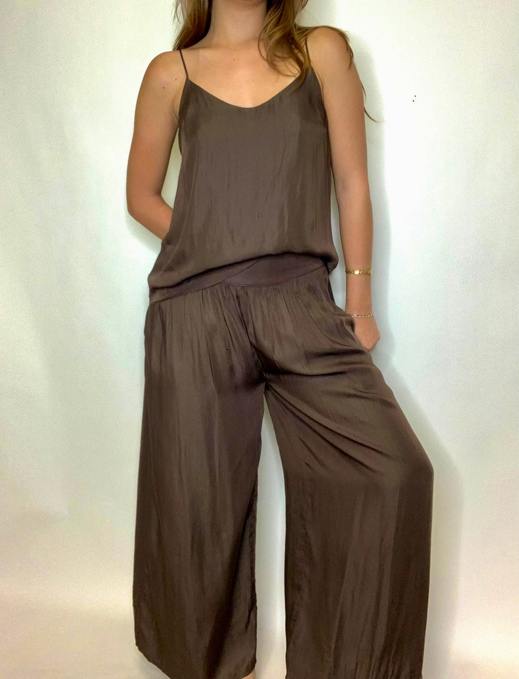 Dark Roast Wide Satin Pants