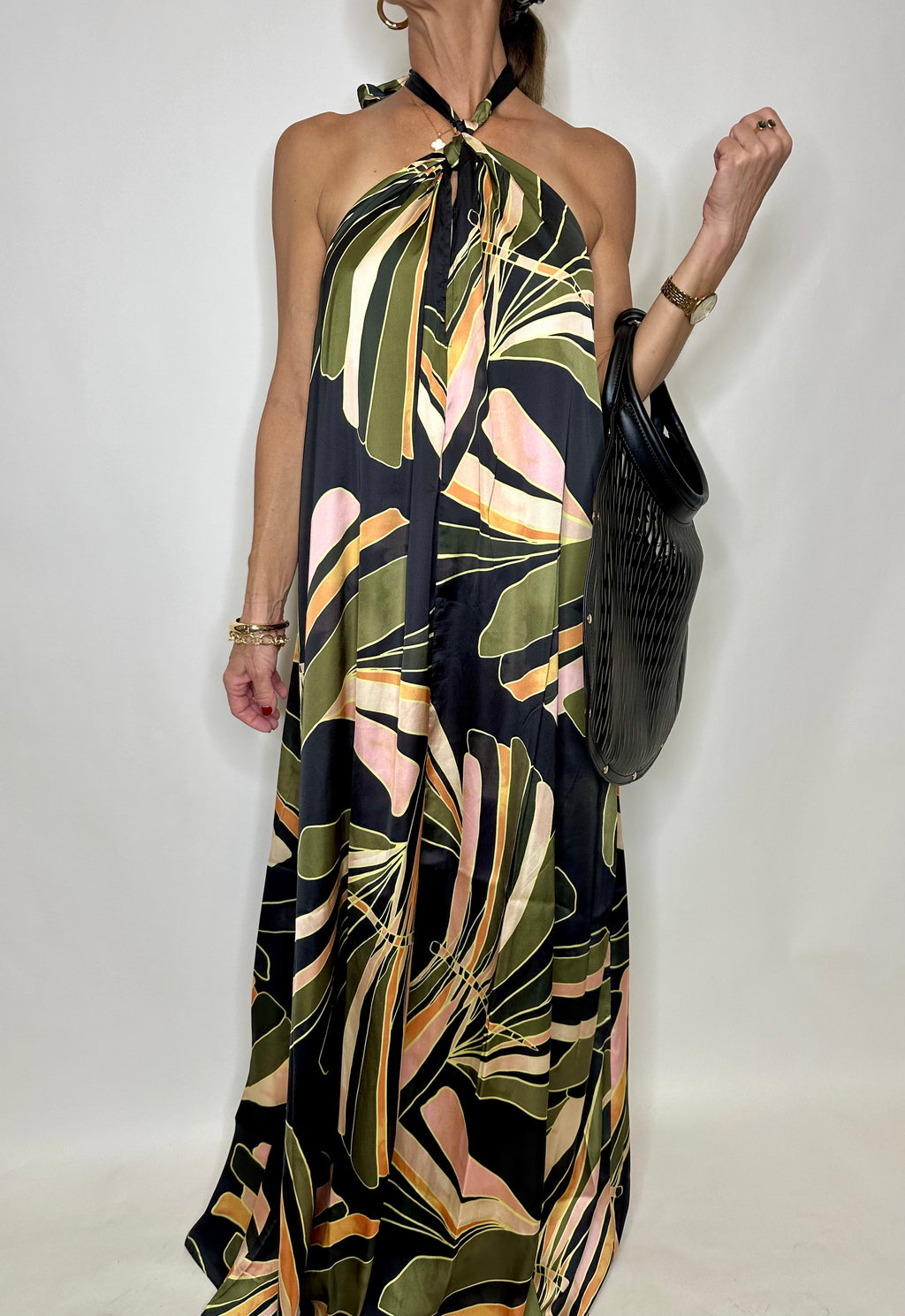 Black Manila Print Halter Maxi