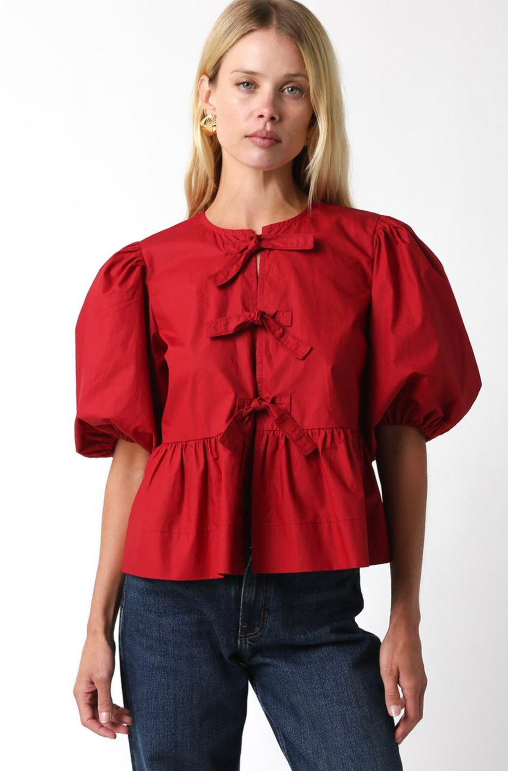 Scarlet Red Tie Front Top