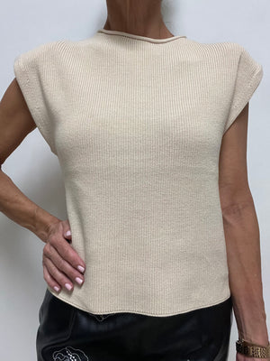 Cream Power Shoulder Top