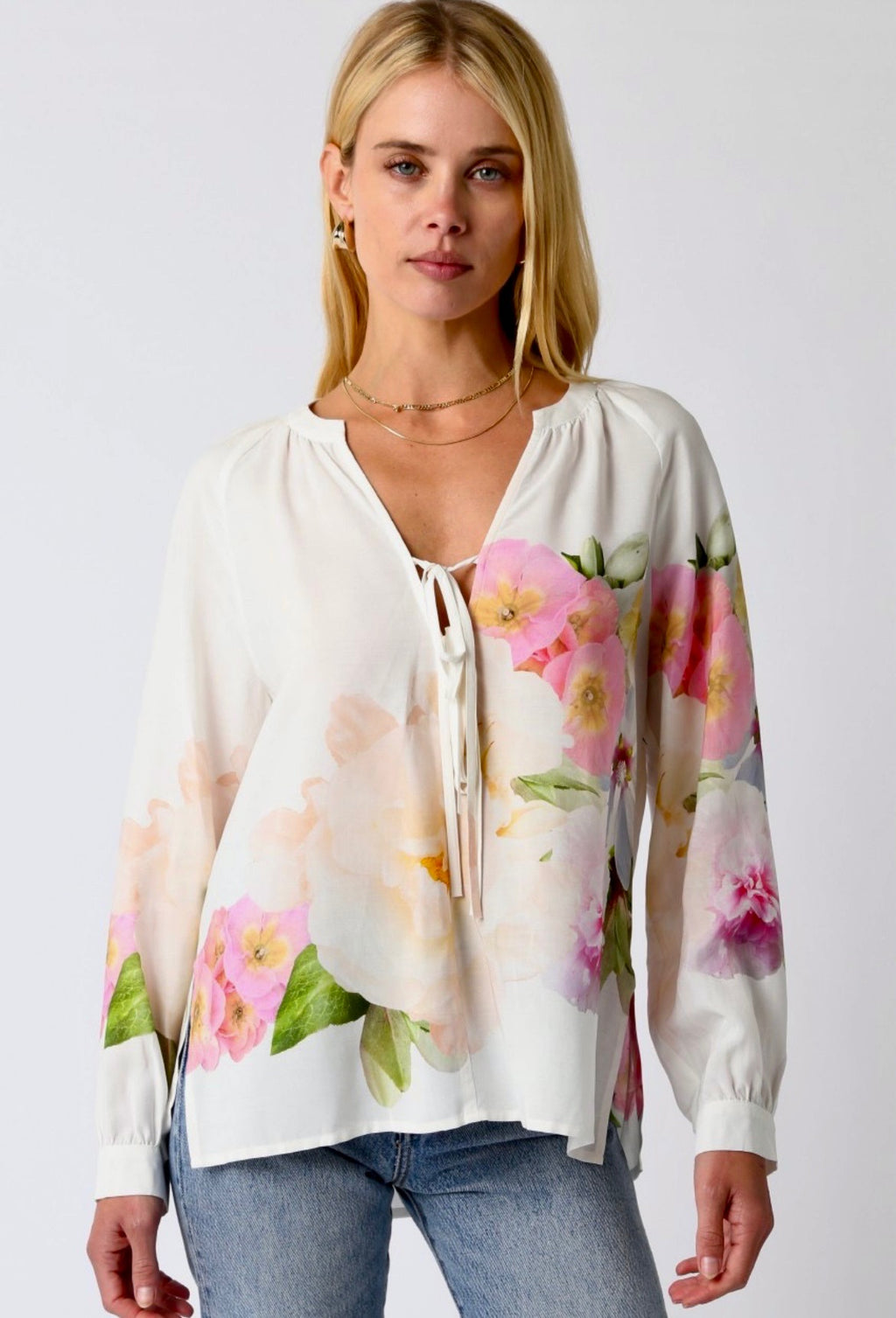White Floral 2tie Blouse