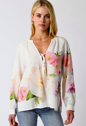White Floral 2tie Blouse