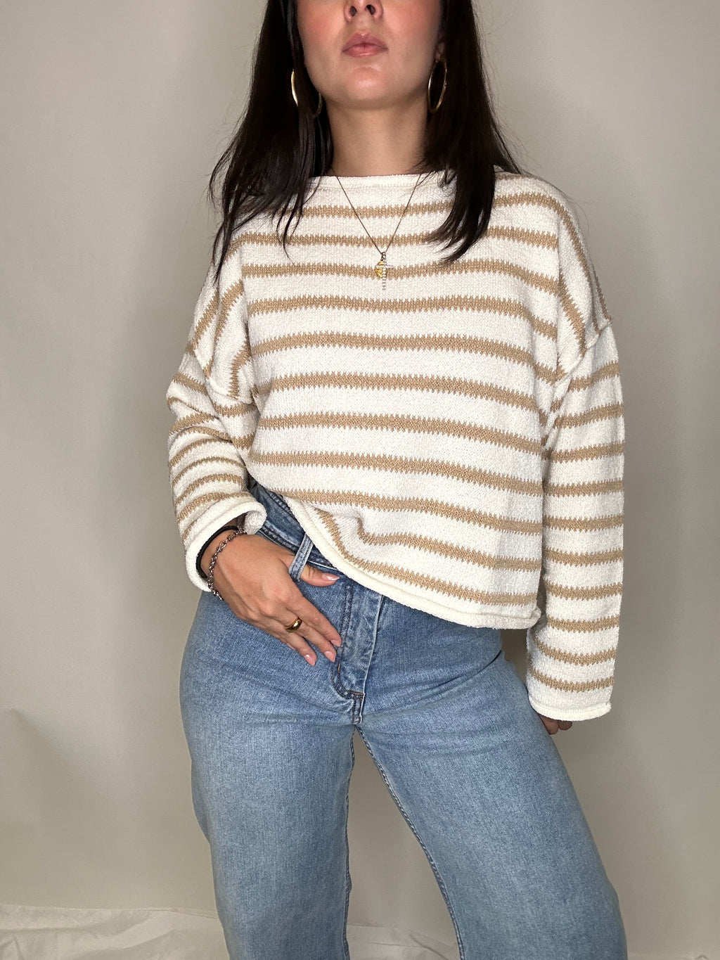 Straw Striped Boxy Sweater