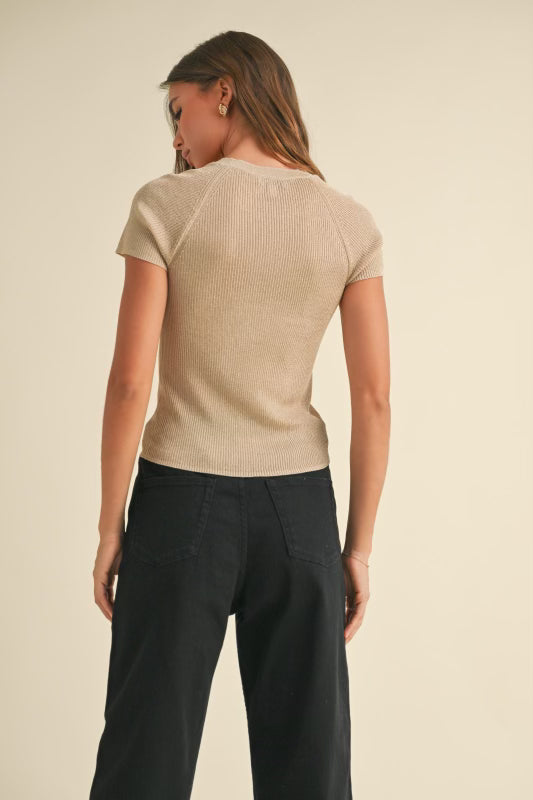 Metallic Beige Ribbed Top