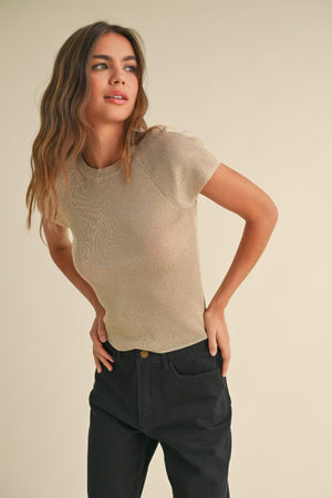 Metallic Beige Ribbed Top