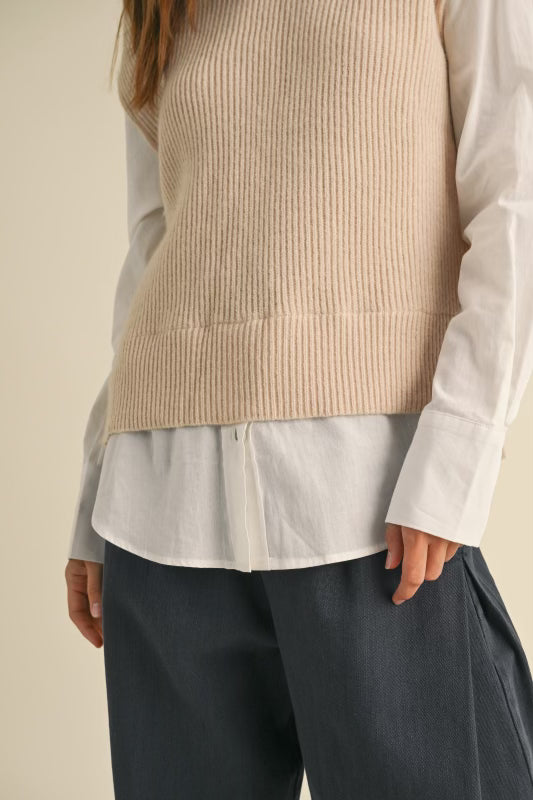 Beige Sweater and Shirt Combo