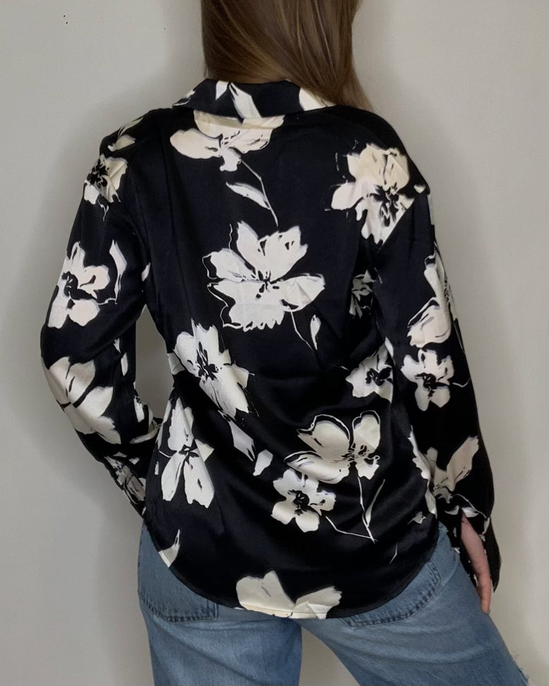 Black Floral Print Open Top