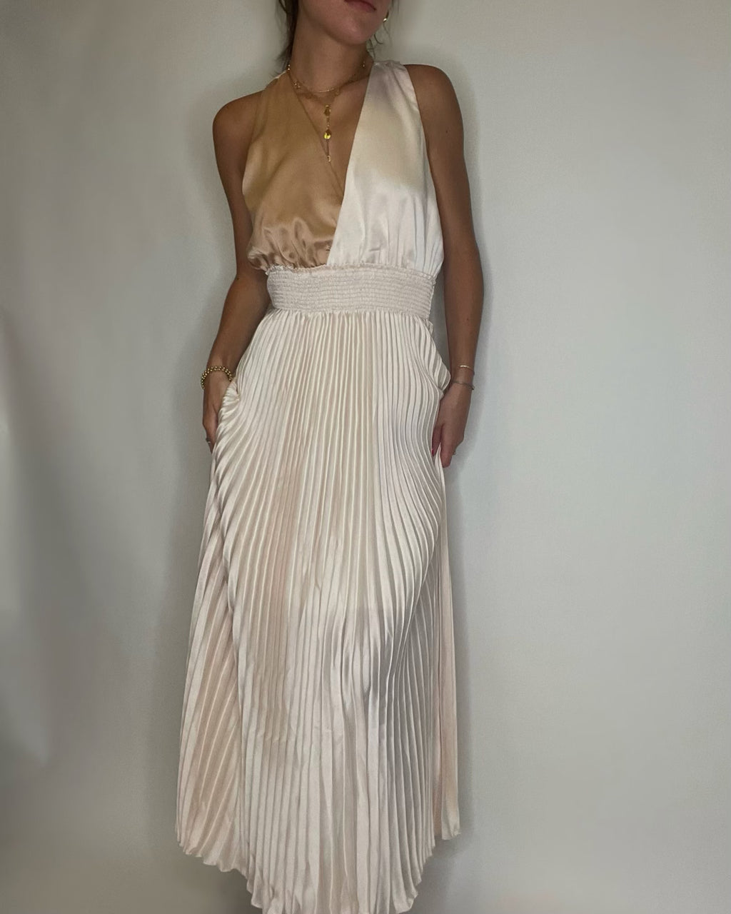 Champagne Pleated Long Dress