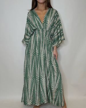 Green Print Kimono Style Dress
