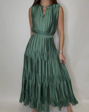 Sage Green Pleated Detail Dress