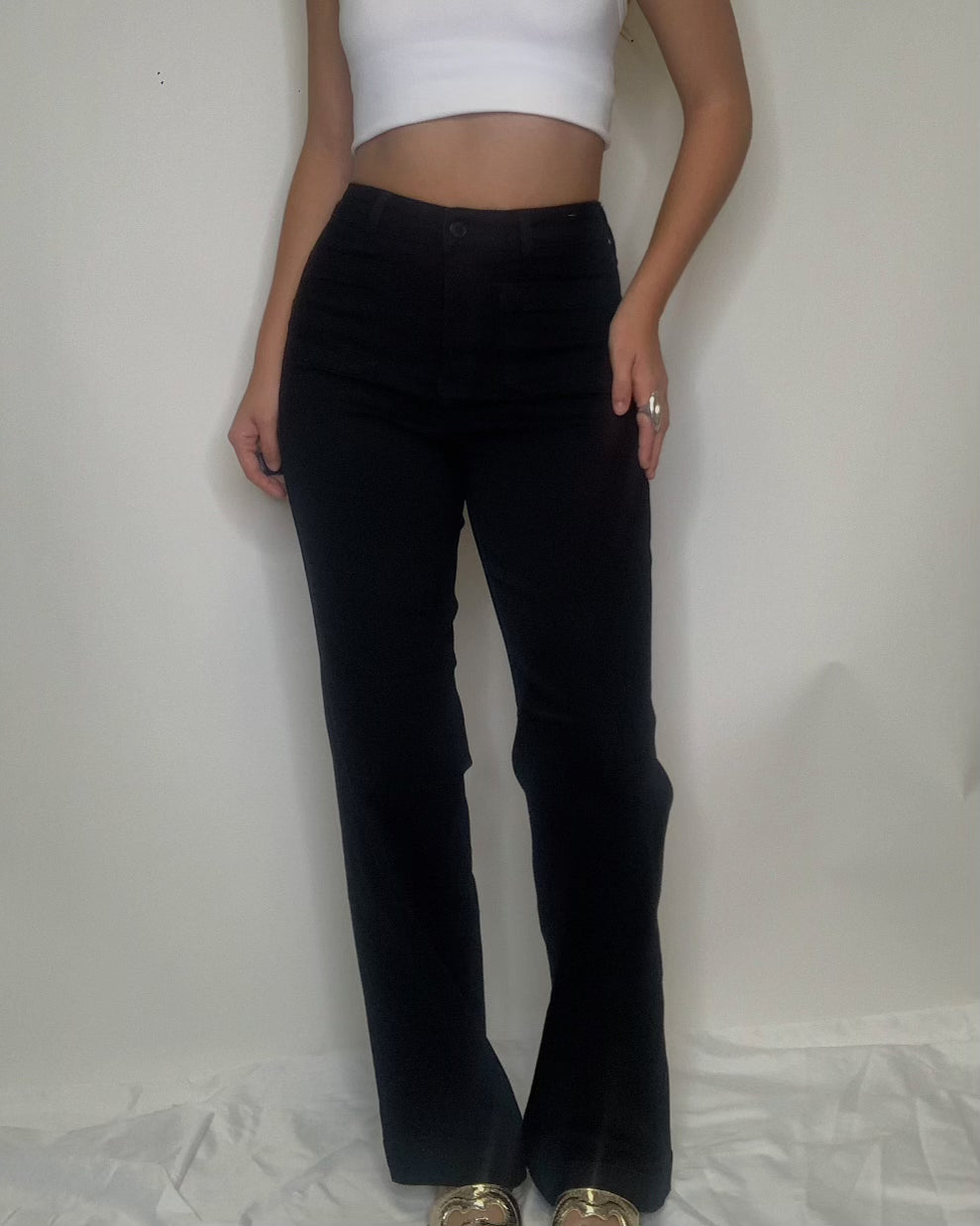 Black Stretch Straight Leg Pants High Waisted