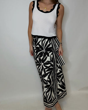 Floral B&W Print Wrap Skirt