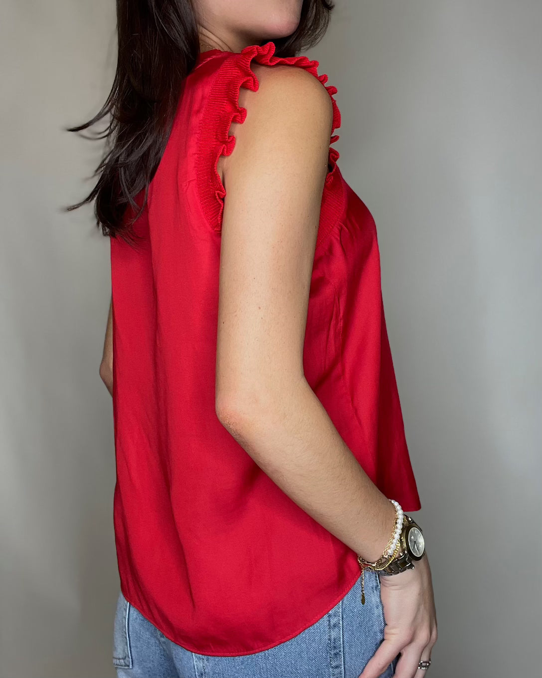 Radiant Red Ruffle Detailed Top