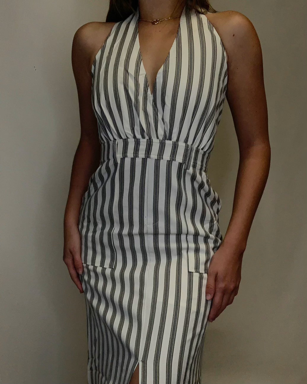 Stripe Halter Pencil Dress