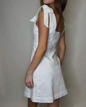 White Stretch Tie On Sleeve Dress