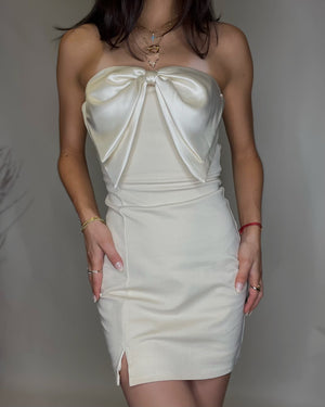 Cream Strapless Bow Dress