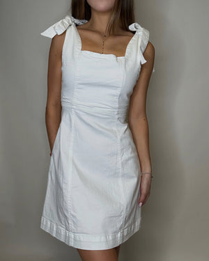 White Stretch Tie On Sleeve Dress