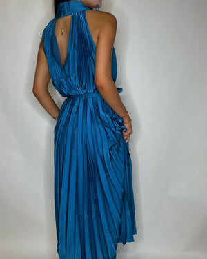 Mediterranean Blue Pleated Dress