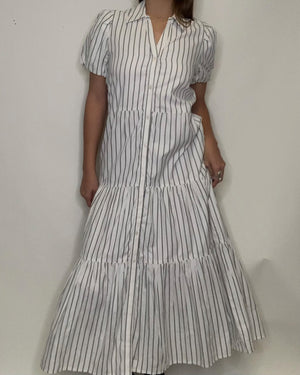 White Grey Stripe Botton Dress