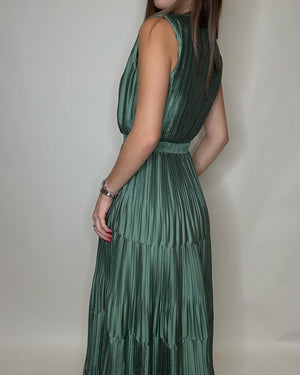 Sage Green Pleated Detail Dress