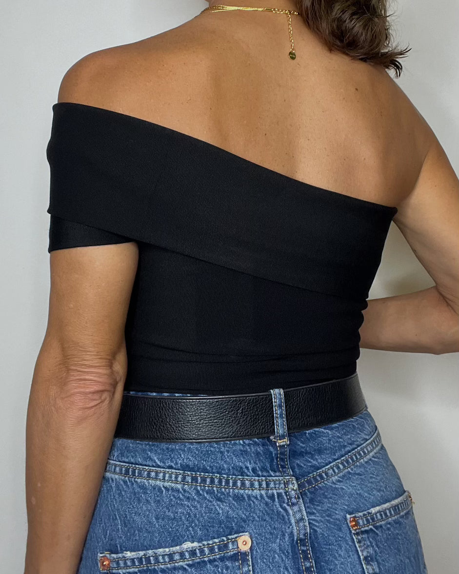 Black One Shoulder Bodysuit