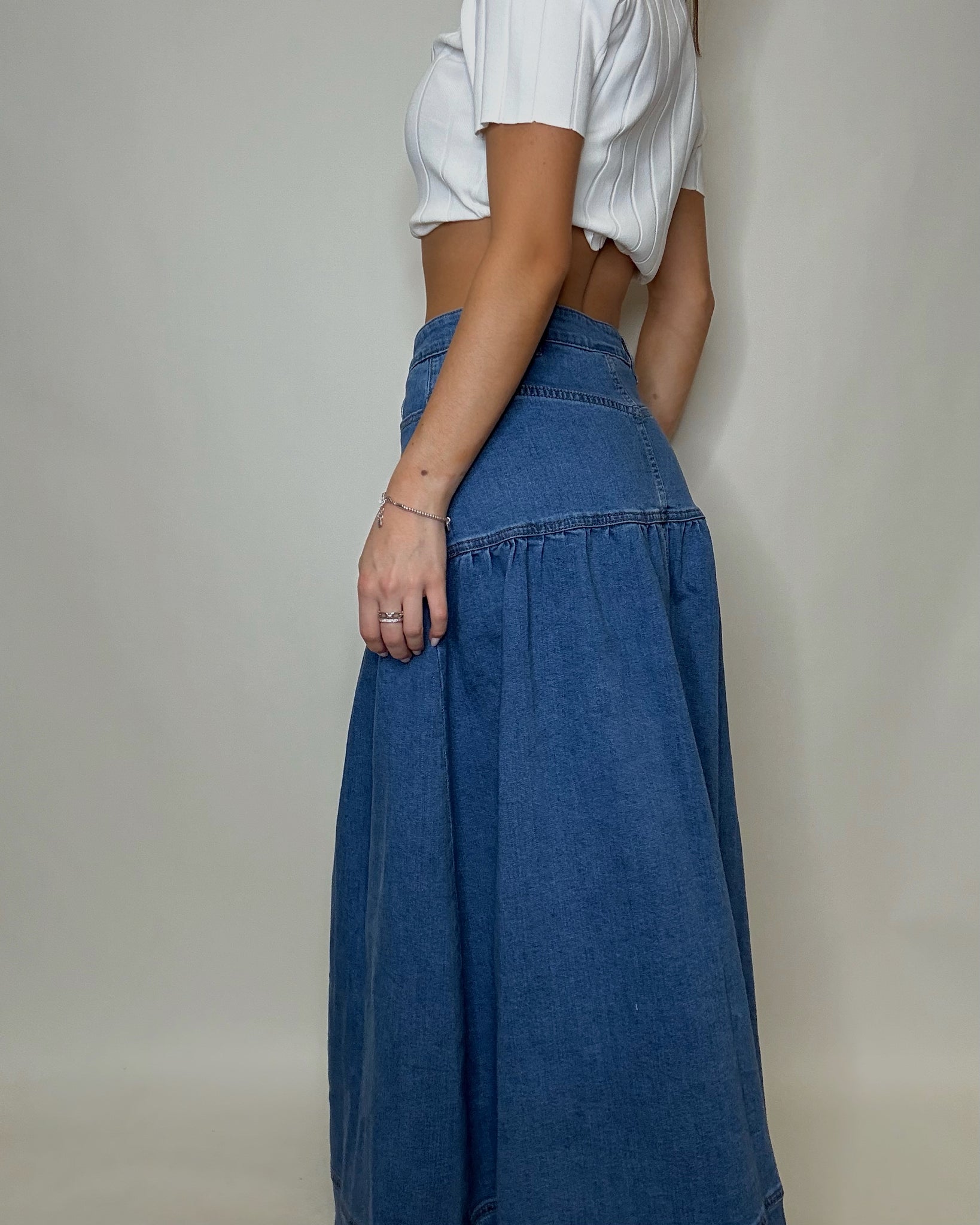 Denim Buttondown Bohemian Skirt