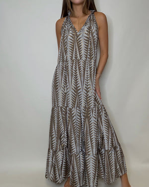 Grey Print Tiered Maxi Dress