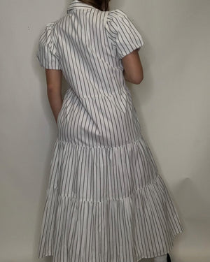 White Grey Stripe Botton Dress