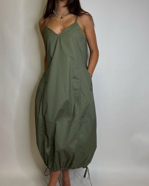 Olive Poplin Parachute Dress