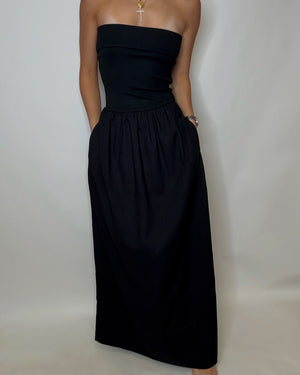 Black Linen & Ribbed Top Maxi