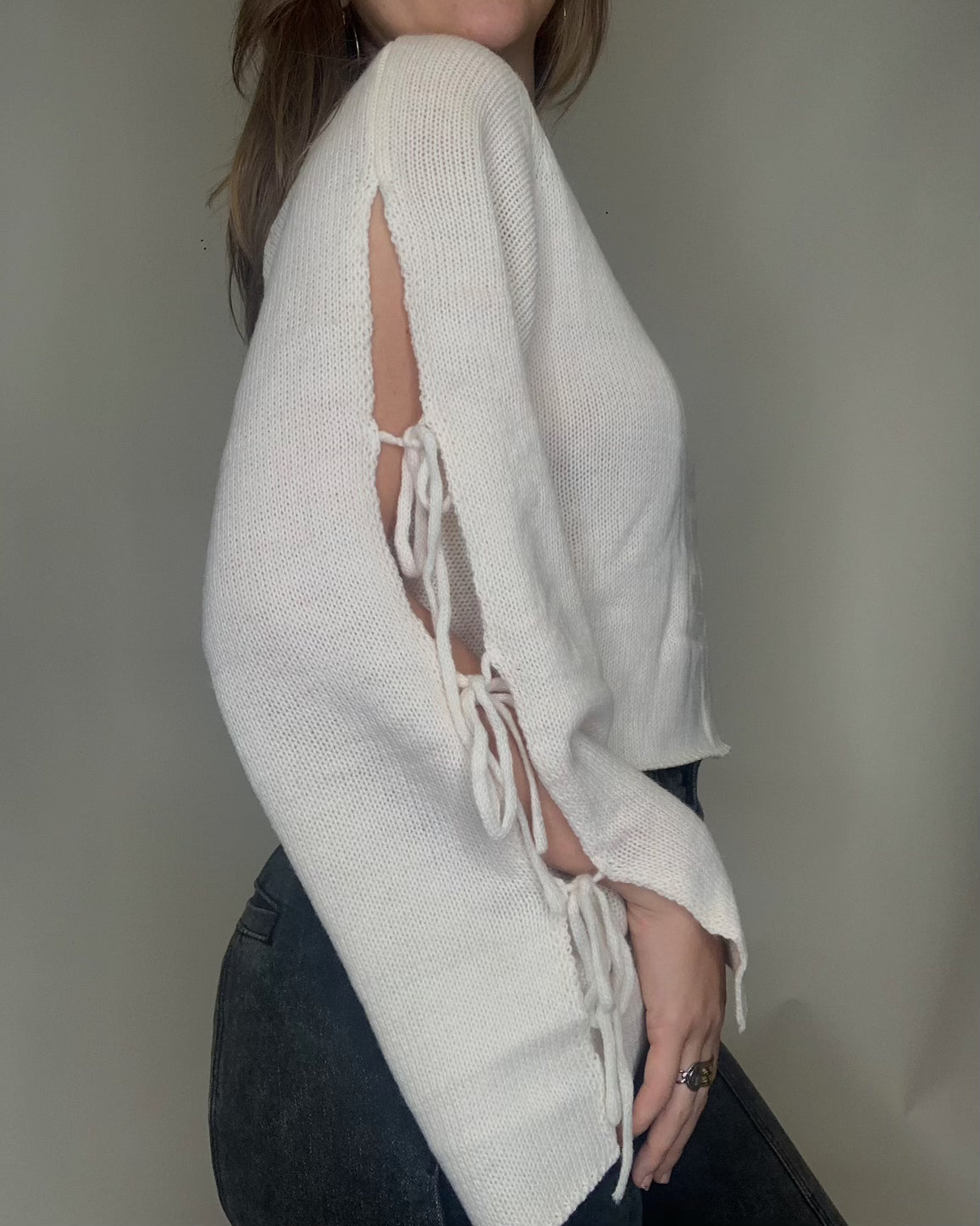 Ivory Side Sleeve Ties Sweater