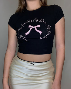 Black Pink Bow Crop Top