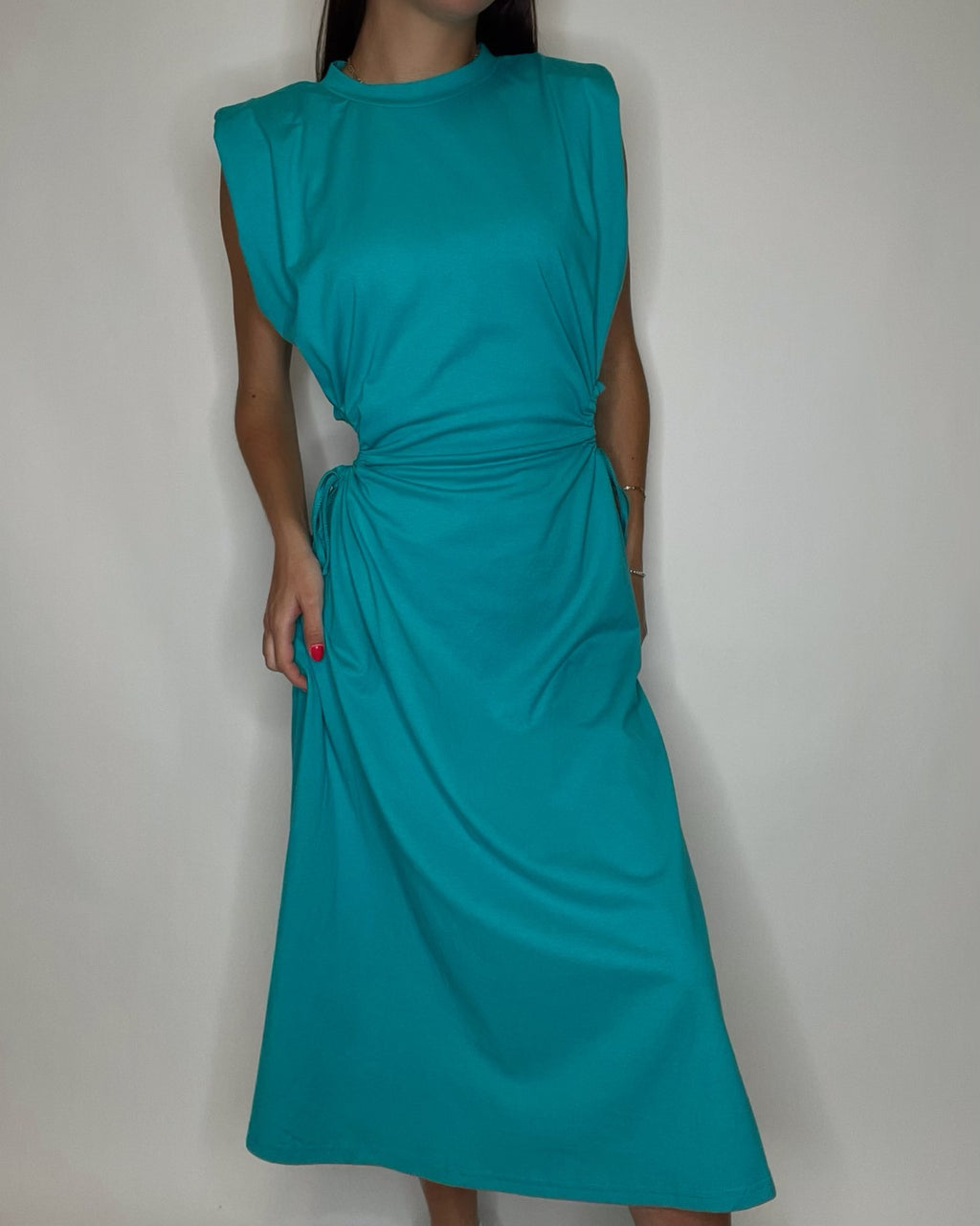 Turquoise Side Cut Midi Dress