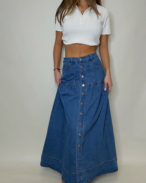 Denim Buttondown Bohemian Skirt