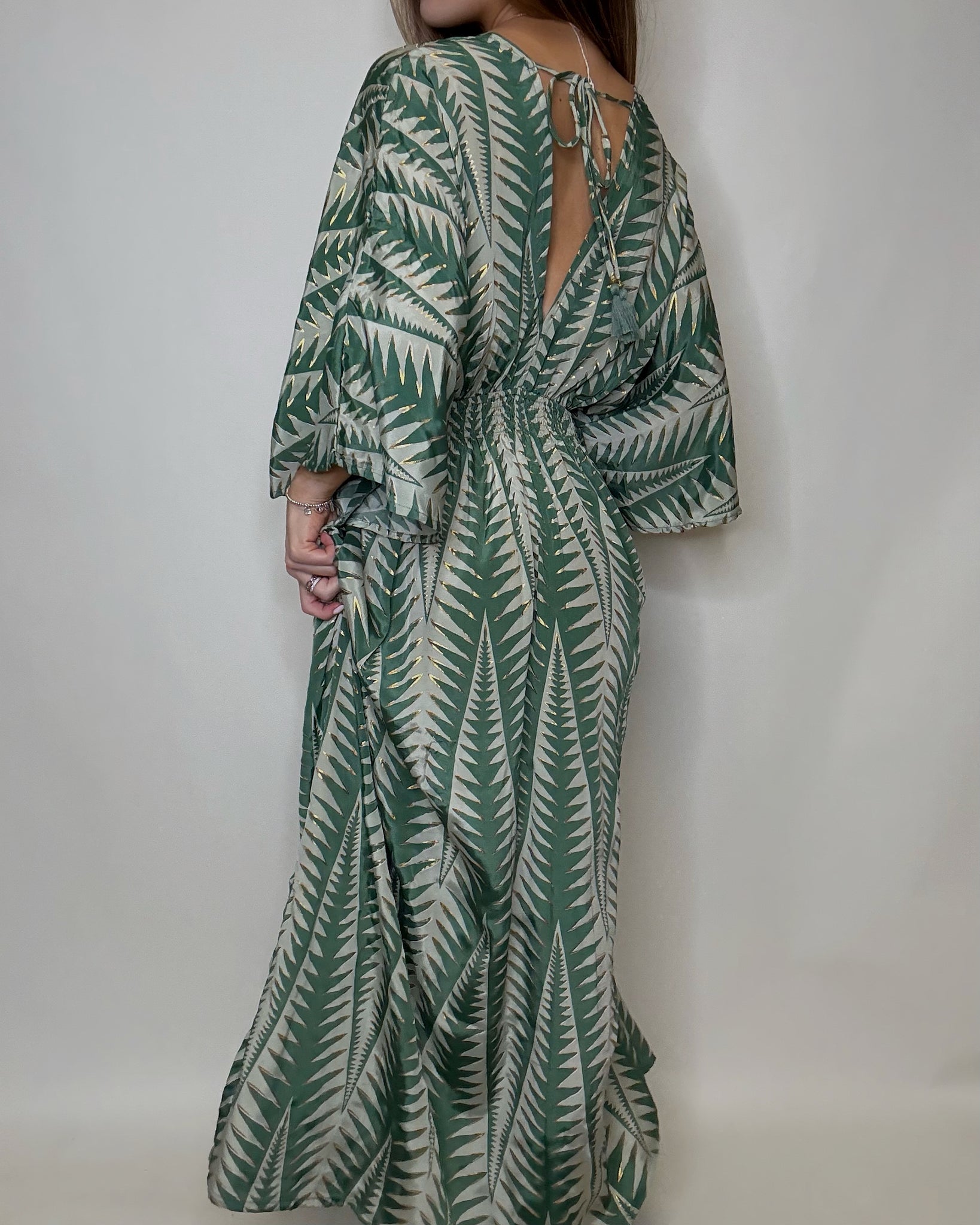 Green Print Kimono Style Dress