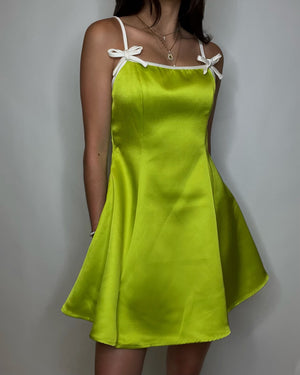 Satin Green Bow Detail Dress