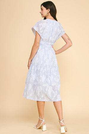 Light Blue Floral Embroidery Midi Dress