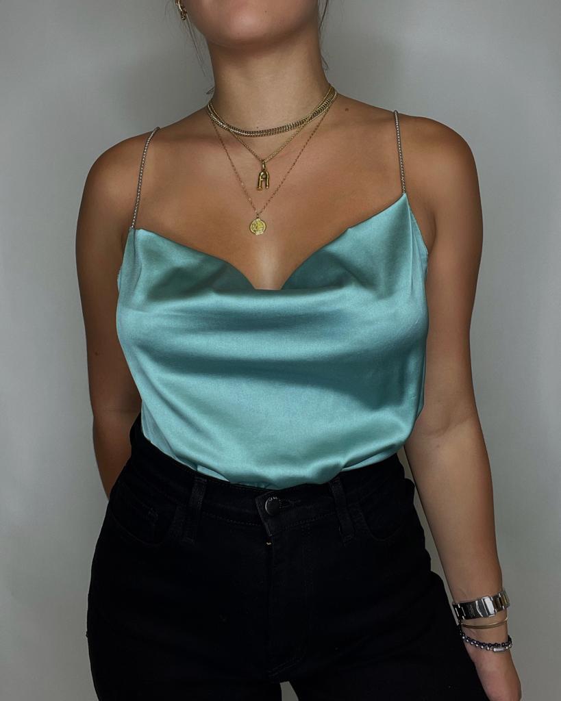 Water Fall Backless Chain Detail Crop Top