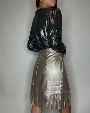 Champagne Faux Leather Fringed Skirt