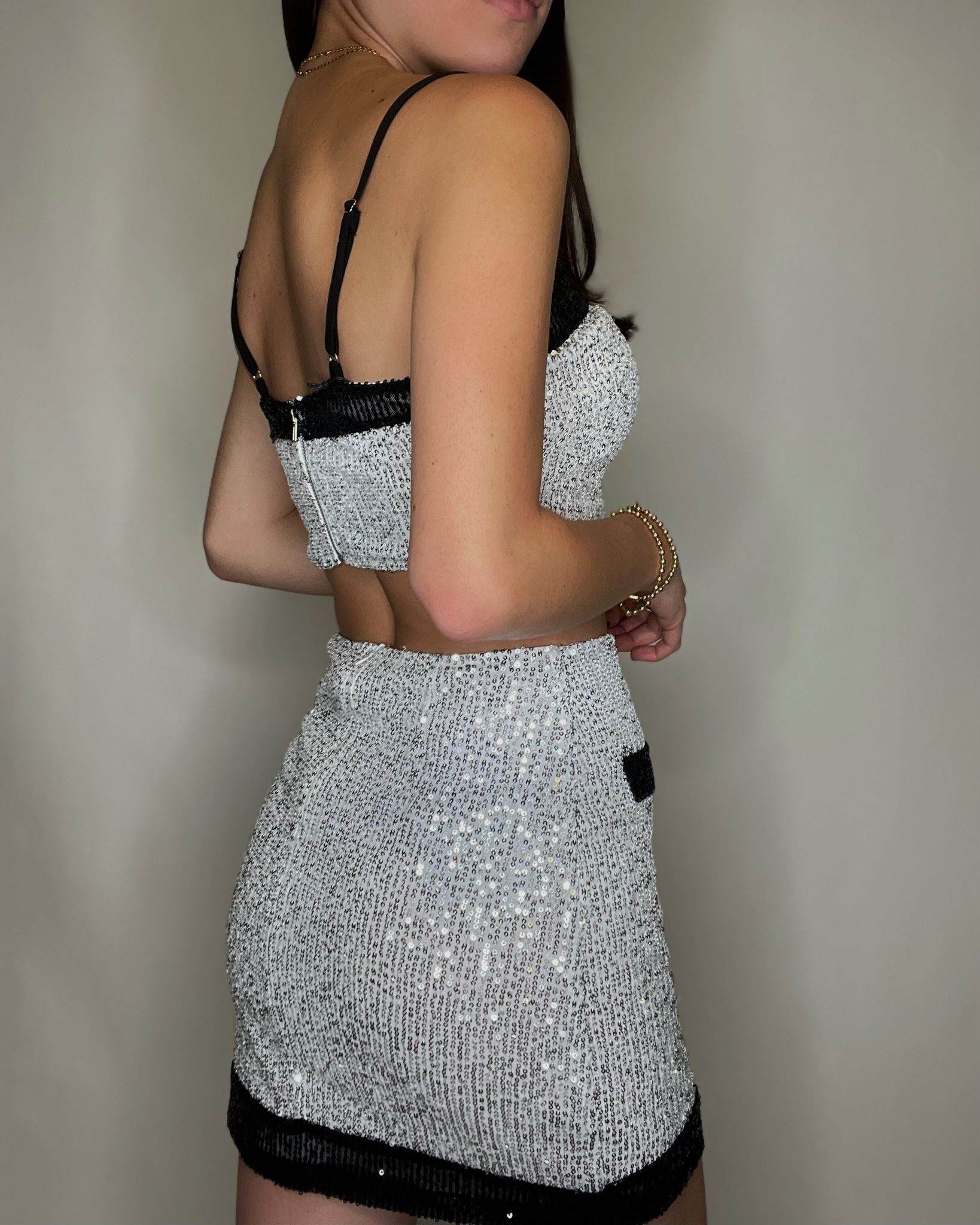 Silver-Black Sequin Top/Skirt Set