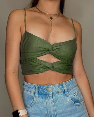 Olive Double Knot Crop Top