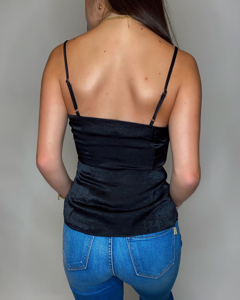 Black Front Knot Tank Top
