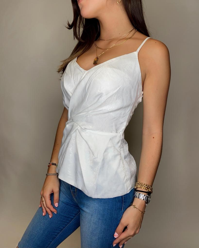 White Front Knot Tank Top