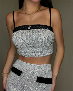 Silver-Black Sequin Top/Skirt Set