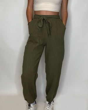 Olive Tie Front Jogger Pants